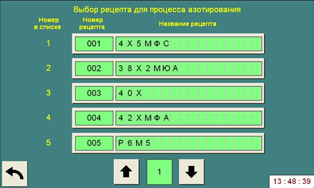 Окно выбора рецепта из библиотеки